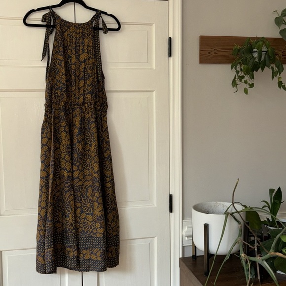 NEW ULLA JOHNSON Mika Dress in Hemlock Midi Size 8 Patterned Shoulder Tie Dress - Picture 10 of 16